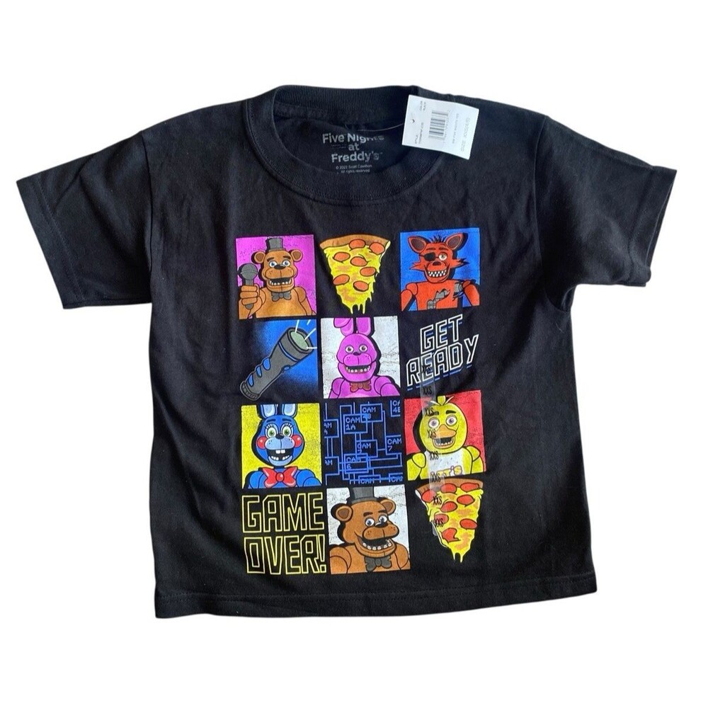 Five Nights at Freddy’s Kids T-Shirt Black XXS Game Over Pizza Graphic Tee